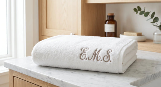 Badetuch mit Namen und Initialen bestickt – Handtuchshop.ch