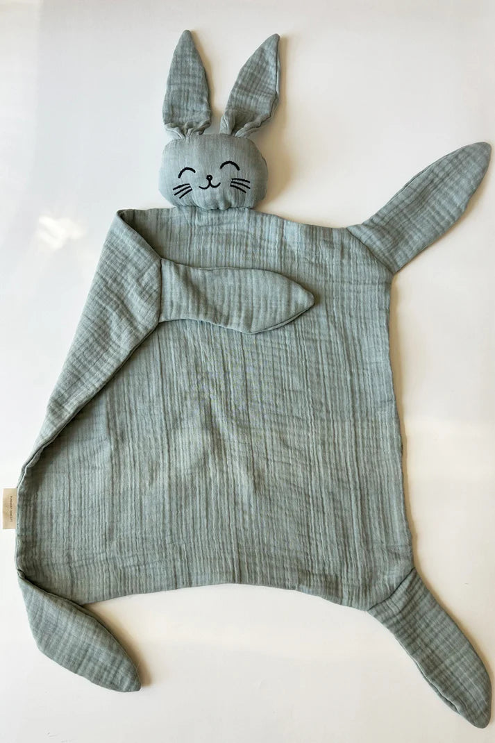 Lingette câline en mousseline avec tête de lapin – Vert sauge