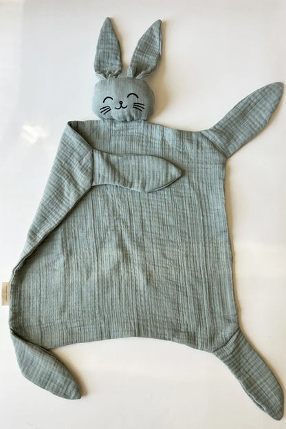Lingette câline en mousseline avec tête de lapin – Vert sauge
