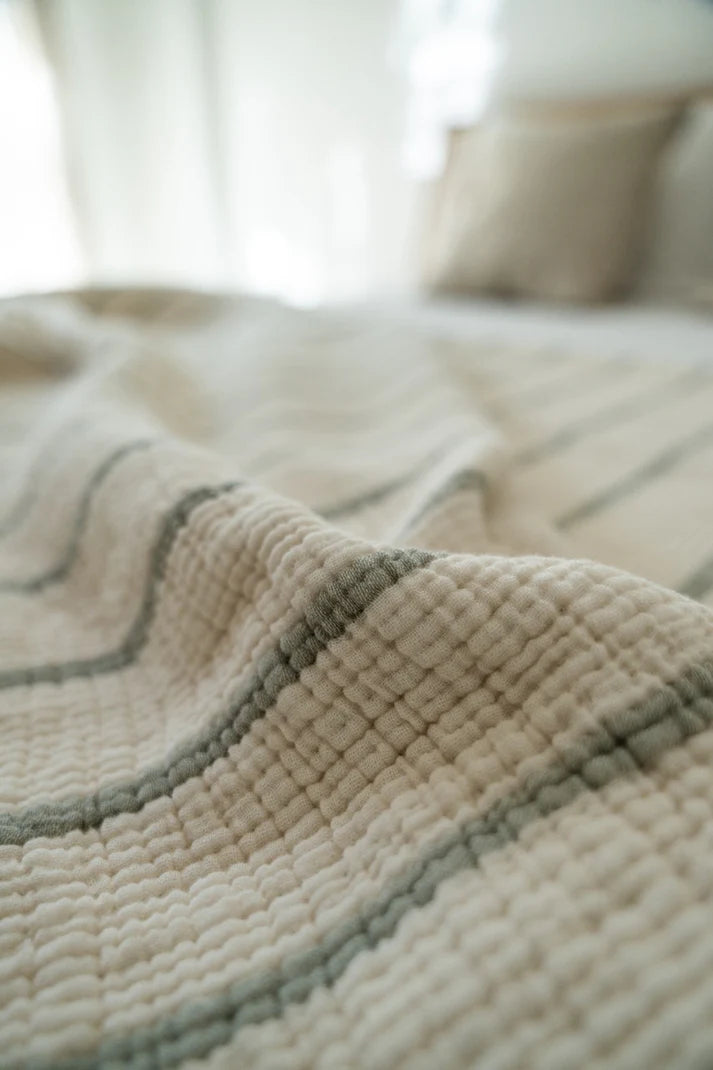 Couvre-lit Crinkle Duo Sauge 230×250 cm