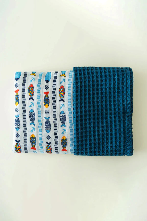 Couverture bébé à motif de poissons, 90×110 cm
