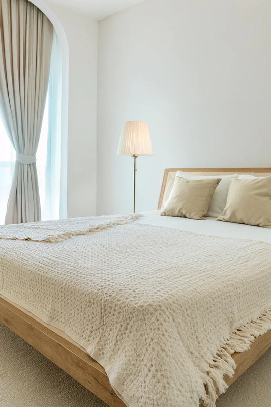 Couvre-lit gaufré crème 230×285 cm