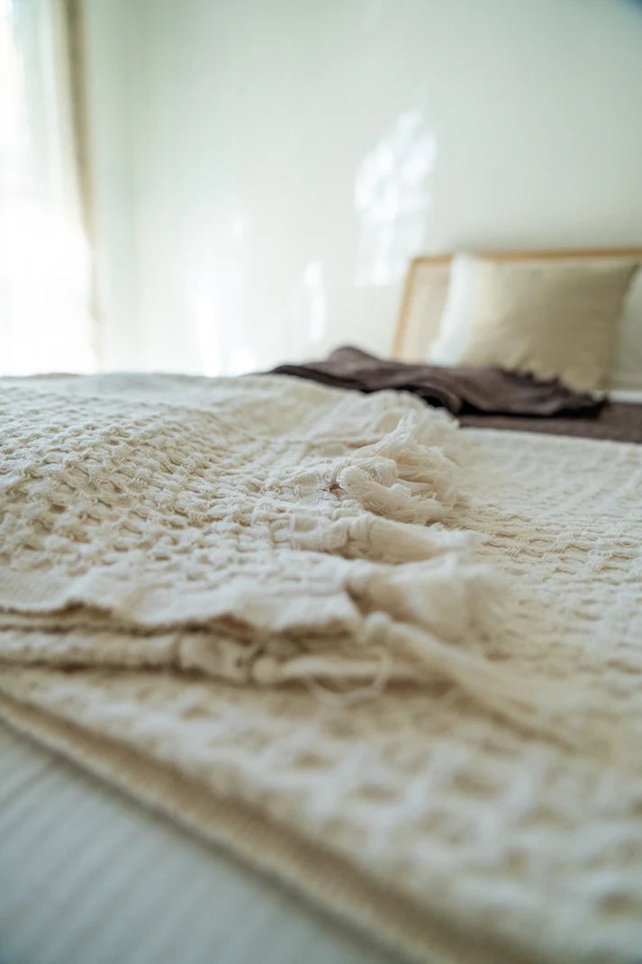 Couvre-lit gaufré crème 230×285 cm