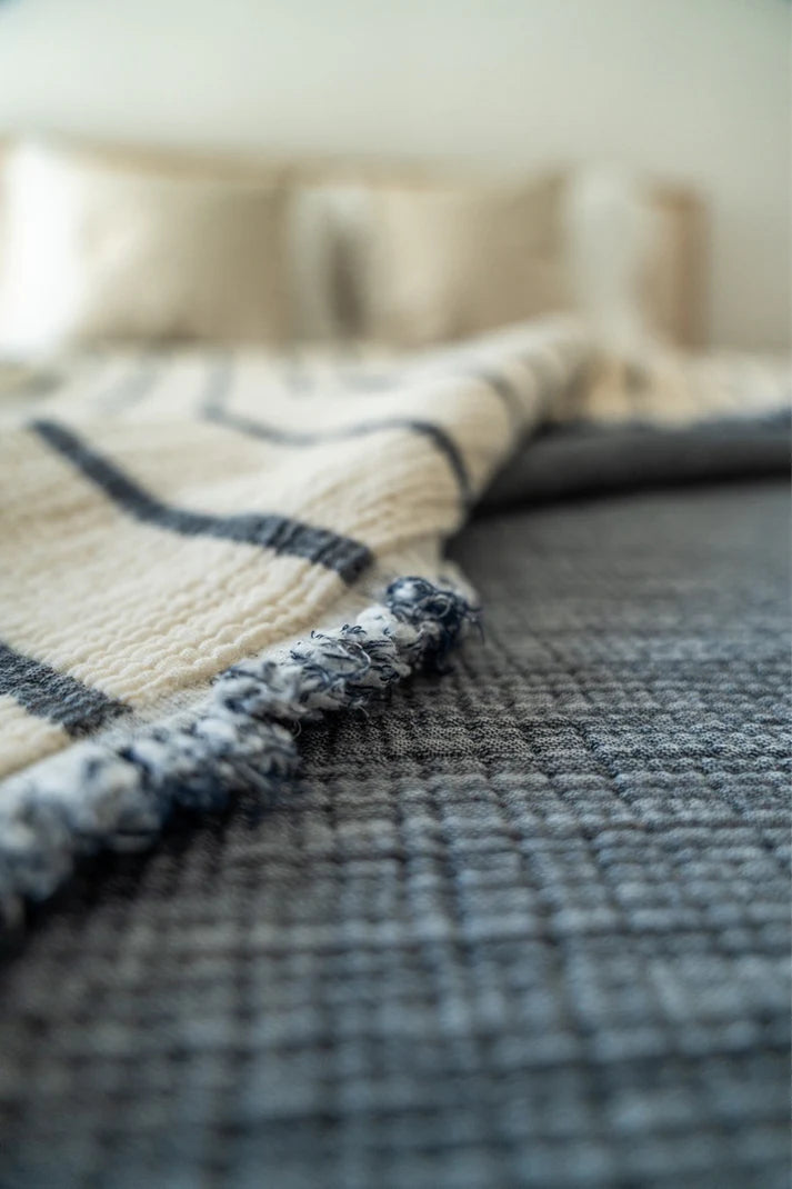 Couvre-lit Crinkle Duo Navy 230×250 cm