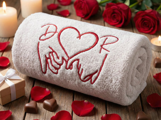 Serviette brodée « Two Hands – One Heart » personnalisable