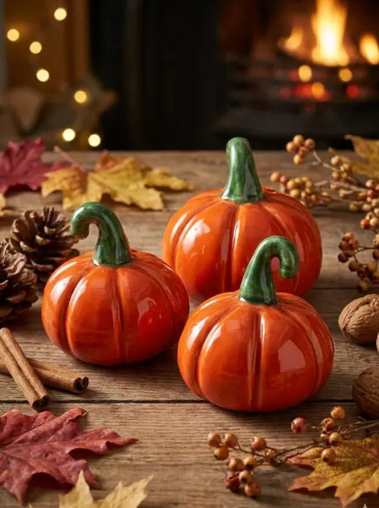 Ensemble décoratif de 3 citrouilles en céramique